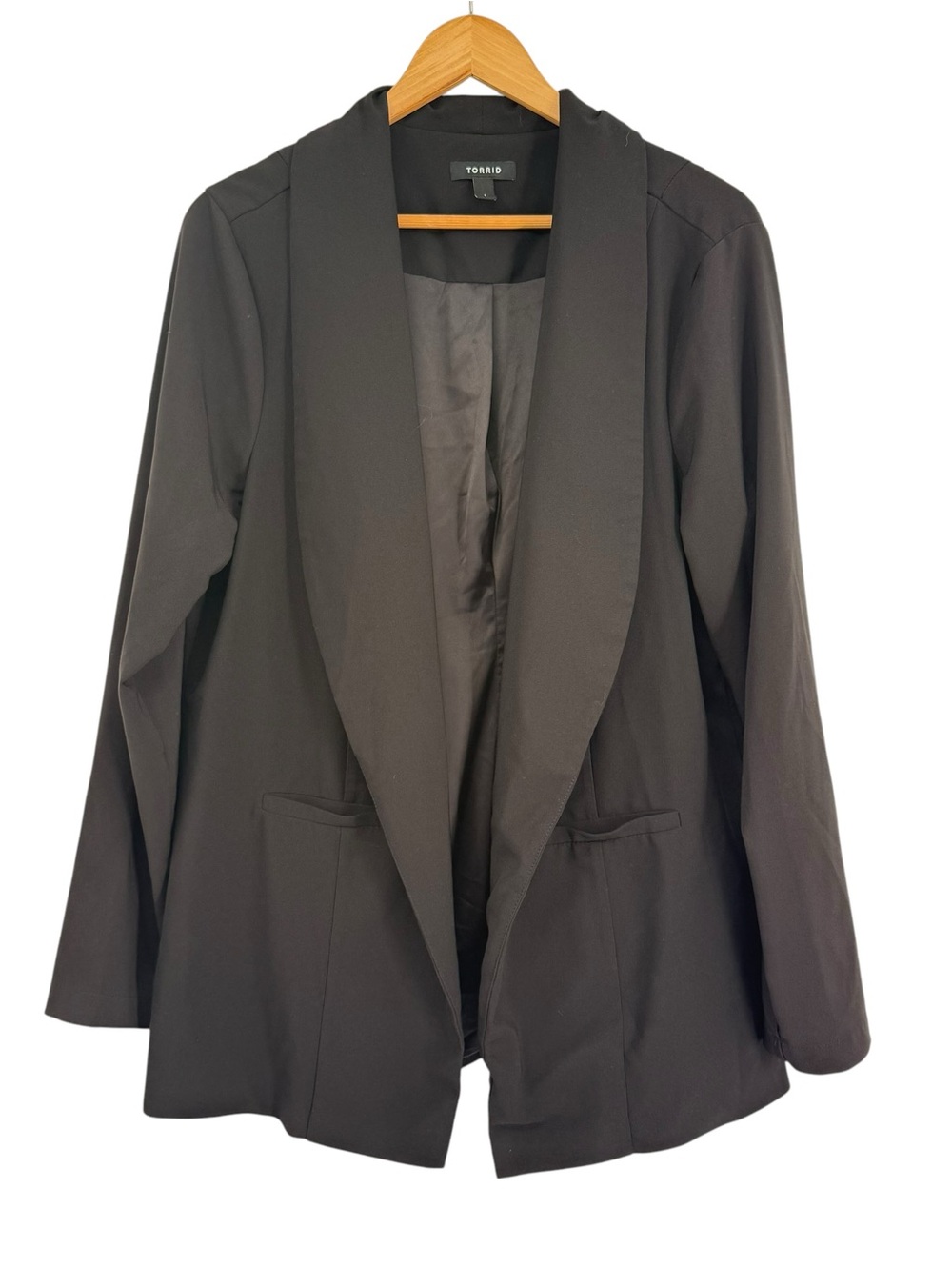 Torrid Black Blazer Size 1X Open Front Office Career Lined Pockets Collared